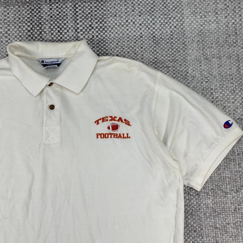 Champion Polo Shirt Mens XL White Texas Football Embroidered Cotton Vintage